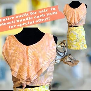 Sheer Sleeveless Rose and Olive Y2K frilly top.